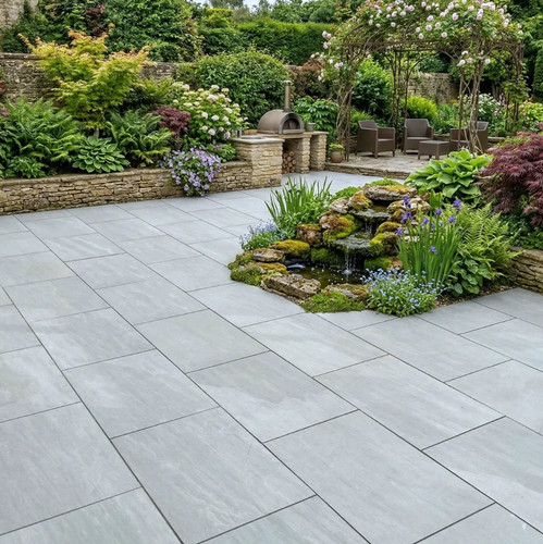Natural grey porcelain - grey, paving